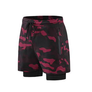 Erkek antrenman kıyafeti Camo desen yaz koşu şort kordonlu ve fermuar cepler ile hızlı kuru 2 in 1 spor salonu egzersiz şortu - Product Image 4