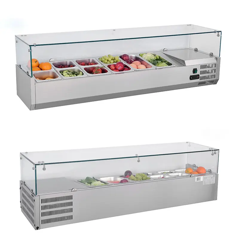 Resfriador de salada de frutas/de salada, contador de vidro em aço inoxidável