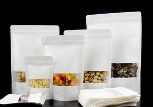 Bolsa Doypack de Grado Alimenticio para Patatas Fritas, Alimentos para Mascotas, Azúcar, Bolsa Blanca con Ventana Transparente y Esmerilada - Product Image 4