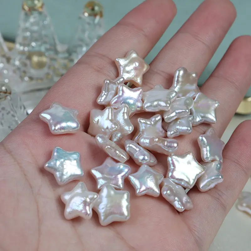Rare perle di perle naturali a forma di stella mezza forata/forata attraverso perle d'acqua dolce barocche di colore naturale brillante per la creazione di gioielli