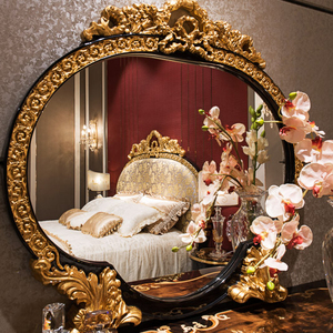 Lit King Size <span class=keywords><strong>en</strong></span> Bois Massif Sculpté, Style Luxe Français, Tissu Brodé Doré, pour Chambre d'École ou Chambre de Palais - Product Image 5