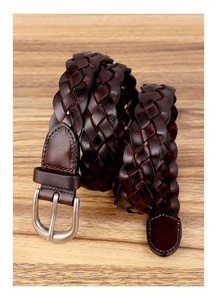 Cinturón de Cuero Genuino de Vaca Vintage para <span class=keywords><strong>Hombre</strong></span>, <span class=keywords><strong>Correa</strong></span> de Marca con Hebilla de Aleación, Estilo Trenzado para Jeans - Product Image 6