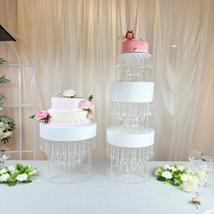 Support de présentation de desserts de luxe pour mariage, bases en acrylique transparent, support à gâteaux avec perles de cristal en forme de lustre - Product Image 4
