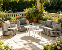 4-teiliges Outdoor-Gartenmöbel-Set mit Rattan-Sofa und Sesseln, Terrassen-Gesprächsgruppe