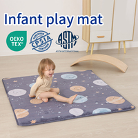 Tapis de jeu pour bébé en velours corail épais, antidérapant, écologique, non toxique, de style moderne, couleur unie