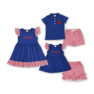 Longlv Toddler Baby Girl Boy Back School Outfits Apple Embroidery Short Sleeve Tops Plaid Shorts Spandex/Cotton Summer <b>Clothes</b> - Product Image 1