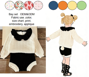 Set Maglione in Lana per Bambine con Colletto Arricciato, Outfit Bicolore Morbido e Caldo per Clima Fresco, Uso Quotidiano Casual - Product Image 1