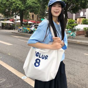 Grand sac fourre-tout en toile à grande capacité, imprimé de lettres simples, sac à main léger, sac de shopping en toile, logo personnalisé - Product Image 2