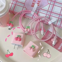 Housse de protection USB en silicone TPU rose cerise 3D mignonne et kawaii pour câble de données iPhone 18W-20W, cordon de tête, étui de charge rapide