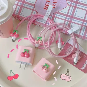 Housse de protection USB en silicone TPU rose cerise 3D mignonne et kawaii pour câble de données iPhone 18W-20W, cordon de tête, étui de charge rapide - Product Image 4