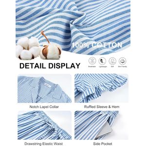 Womens Striped <b>Pajama</b> <b>Set</b> Cotton 2 Piece Short Sleeve Ruffle Shirt Shorts Sleepwear Loungewear - Product Image 6