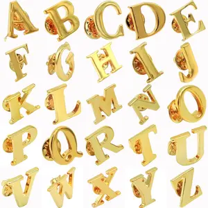 Épingle de revers de personnalité plaquée or 18k 26 lettres initiales anglaises cuivre Alphabet anglais lettres de A à Z broches pour homme