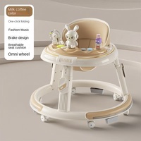 Marche-bébé pliable avec jouets musicaux, frein intégré, coussin respirant et roues universelles