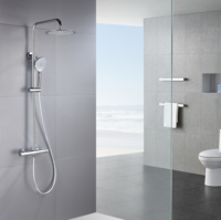Mitigeur de douche thermostatique mural en laiton poli avec finition céramique, double poignée, moderne, chromé, 3 trous, 5