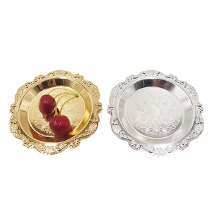 Bandeja <span class=keywords><strong>de</strong></span> metal decorativa para servir pasteles, plato <span class=keywords><strong>de</strong></span> fruta, suministros para fiestas, restaurante en casa, chapado en oro y plata europeo - Product Image 1