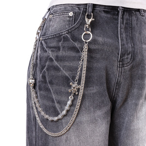 yueli Men's <b>Skull</b> Waist Chain Zinc Alloy Double Layer Hip Hop Punk Rock Jeans Chain Daily Wear - Product Image 5
