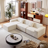 Ensemble de canapés de salon de luxe moderne en forme de L, 2 et 3 places, en velours côtelé, sectionnel modulaire à compression sous vide pour la décoration intérieure