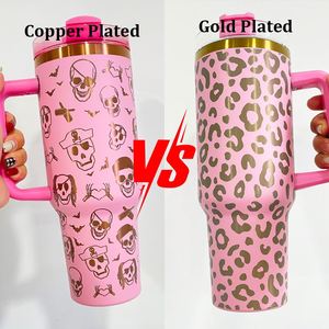 Gobelet de voyage plaqué or et cuivre de 40 oz avec couvercle et paille pour gravure laser - Product Image 3