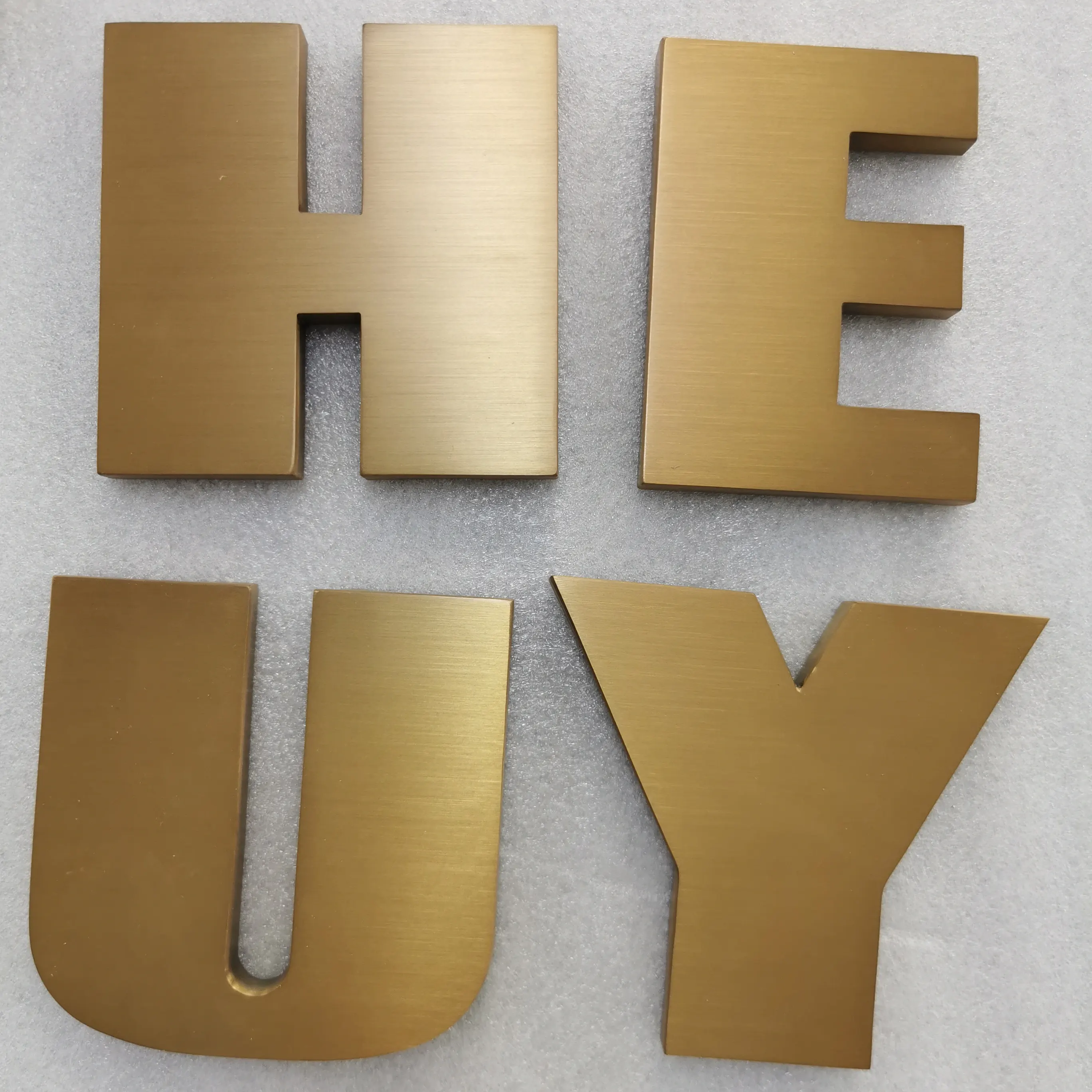 Wholesale 3D fabricated letter stainless steel letter brushed golden outdoor sign shop name