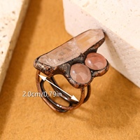 Bague ajustable unisexe en bronze plaqué, style rétro, avec colonne hexagonale en cristal blanc naturel et quartz rose, faite à la main