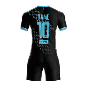 ชุดเสื้อฟุตบอลพิมพ์ลายแบบซับลิเมชั่นสำหรับเด็ก ผู้ชาย ผู้หญิง ฤดูหนาว สีดำ-ฟ้าอ่อน รับผลิตตามแบบ OEM - Product Image 4