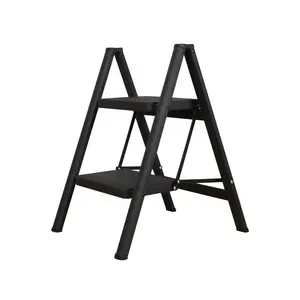 BAOYOUNI échelle en fer noire à 2 niveaux, tabouret pliable Portable, échelle domestique avec pédale antidérapante pour le nettoyage du toit