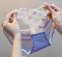 Culotte Femme Taille Mi-Haute Style Français Luxe Léger Dentelle Brodé Sexy Pure Désir Évidée Fine Respirante
