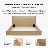 Cadre de lit king size moderne et luxueux, lit plateforme minimaliste rembourré en tissu crème avec éclairage intégré dans la tête de lit