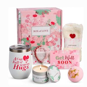2025 Well Get Well Soon <b>Gift</b> Set for Women with Coffee Cup Gemstone Bracelet <b>Pink</b> Color Chemotherapy Care Package for Girls - Product Image 1