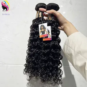 Mechones de cabello humano ondulado brasileño, pelo remy malayo sin procesar, Virgen sin procesar, 10a, 3 mechones con encaje frontal