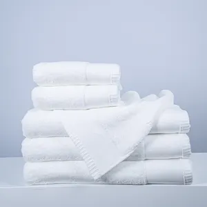 Customized 5 star hotel white cotton satin bath towel set luxury 100% cotton woven hotel face towel custom logo