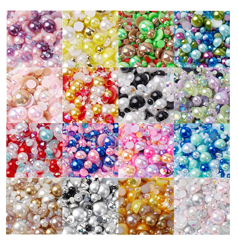 Yantuo Hot Sales Mix Größe Mehrere Farben Perlen mit flachem Rücken Strass Applique Halbrunde Perlen Flatback Perlen für DIY