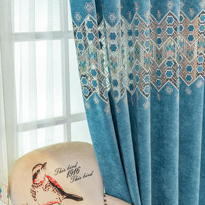 Rideaux de style européen à œillets brodés, rideaux floraux élégants bleus <span class=keywords><strong>avec</strong></span> voile pour salon - Product Image 2