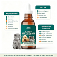 Gouttes liquides multivitaminées 10 en 1 à la chondroïtine pour chats – Soutien de la santé intestinale, absorption rapide, sans céréales – Complément alimentaire pour animaux de compagnie OEM