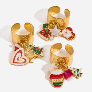 Bracelets de Noël en or avec breloques de dessins animés, rennes, Père Noël, boîte cadeau, ensemble de bijoux unisexe - Product Image 1