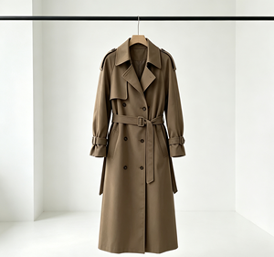 Nuovo Arrivo: Cappotto <span class=keywords><strong>Trench</strong></span> da <span class=keywords><strong>Donna</strong></span> a Doppio Petto, Lungo e Oversize con Cintura, Lunghezza Metà Polpaccio, <span class=keywords><strong>Beige</strong></span> Crema, per Autunno e Inverno - Product Image 3