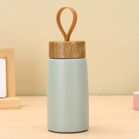 Botol termos Stainless Steel, botol termos Stainless Steel, Tumbler, Mug Travel, vakum, dinding ganda, anti bocor, Mini 280ml, dengan tutup bambu