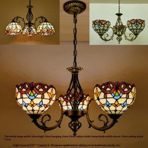 Lustre Tiffany de 8 pouces à 3 têtes, lampe LED créative de style pastoral pour salon, avec suspension en fer pour chambre à coucher - Product Image 6