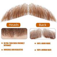 Kostum cosplay lucu rambut palsu pria bergaya retro, rambut asli Remy Brazil buatan tangan LONGFOR, janggut dan kumis realistis, bernapas, ringan, diikat dengan renda.