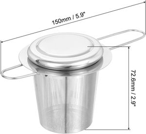 304 Stainless Steel Fine Mesh <b>Tea</b> Strainer Basket <b>Tea</b> Steeper Infuser with Lid and Double Handle - Product Image 5