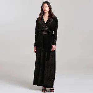 מותאם אישית נשים בגדי Lux שחור תחרה ארוך שרוול סרבל סרבל עם רחב רגליים