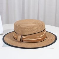Chapeau de soleil décontracté en paille pour femme avec nœud – Protection UV, large bord, idéal pour la plage et les activités quotidiennes en extérieur – Casquette visière toutes saisons