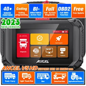 ANCEL V5 alat diagnostik truk kerja berat HD, Diagnostik Sistem penuh 40 + Reset pengodean ECU dua arah pemindai OBD2 untuk truk