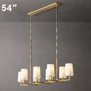 Lustre suspendu en laiton de 48 pouces avec abat-jour en tissu de lin simple de style américain pour salle à manger, îlot de cuisine, bar, hôtel, chambre à coucher - Product Image 4