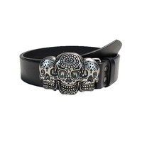 Ceinture pour homme, ceintures western, ceintures de créateur, boucle triple tête de mort, sangle embossée à rivets, accessoire de mode gothique pour tenues en jean