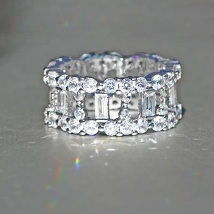 Diamond Band <b>Ring</b> Geometric Baguette Cut Platinum Women's Everyday Wear Jewelry - Product Image 2