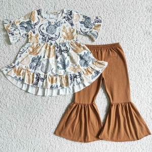 Conjunto de Dos Piezas Casual Estampado para Niñas, Color Azul Turquesa, Primavera-Verano, Thanksful Turkey - Product Image 4
