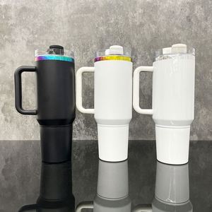 Vaso térmico blanco de 40 oz para sublimación con asa y pajita (vaso de 30 oz con vaso de almacenamiento de 10 oz para camping al aire libre) - Product Image 1
