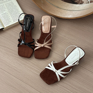 Sandalias de tacón fino con punta cuadrada y sin talón, estilo francés elegante, versátiles, para mujer, verano 2026 - Product Image 2