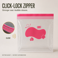 Sac de stockage pour aliments pour animaux de compagnie en PE sans BPA, refermable, avec soufflet de fond extensible et fermeture éclair à clic, directement de l'usine